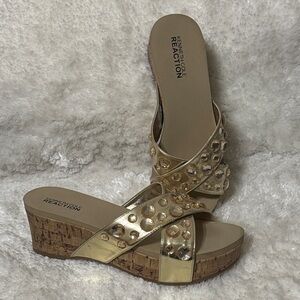 Kenneth Cole Reaction Metallic Jewel Studded Wedge Sandals, 7.5